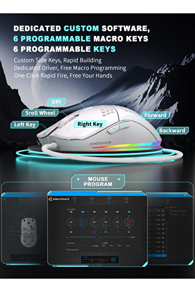 DuneVoyager DV-GE5 Gaming Mouse (Honeycomb, 1-12800 DPI, 6 Programmable Buttons, RGB)