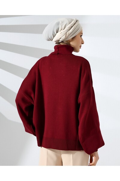 Modamorfo Pearl fisherman collar balloon sleeve knit - burgundy
