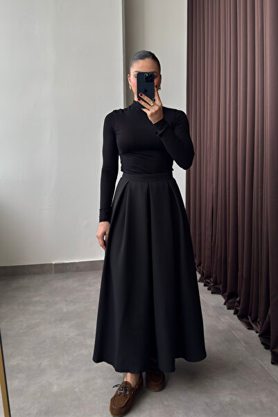 YOUR NAME Fusta lungă neagră cu talie înaltă cu pliuri