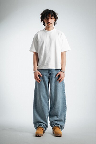 GRJ denim Iced Blue Wide Leg Oversize Baggy Jean Men's Trousers