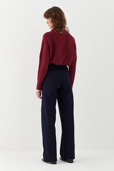 MARKALİSTE Belted Palazzo Trousers Navy Blue