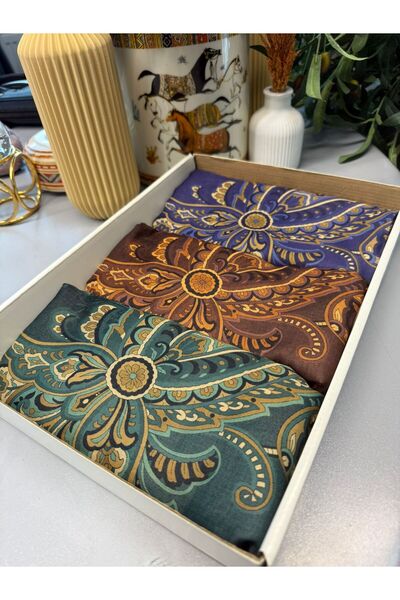 Oxygen Scarfs Σετ 3 τεμαχίων με μαργαριταρένιο νυχτερινό σχέδιο βαμβακερό μεταξωτό σάλι KT100225 – Πλεονεκτικό σετ