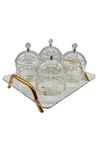 ALQANNAS 4-Compartment Acrylic Serving Tray with Stainless Steel Base
