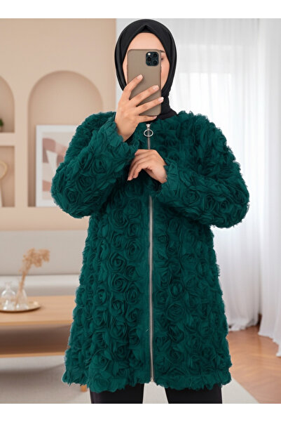 Modamorfo Τούλι Καπάκι με φερμουάρ μπροστά και λεπτομέρεια τριαντάφυλλου -Σμαραγδένιο