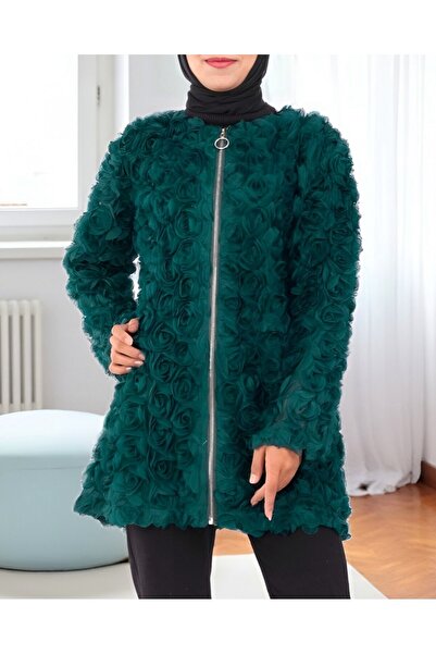 Modamorfo Τούλι Καπάκι με φερμουάρ μπροστά και λεπτομέρεια τριαντάφυλλου -Σμαραγδένιο