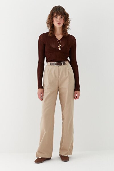 MARKALİSTE Belted Palazzo Trousers Stone