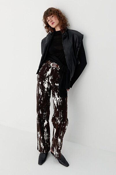 MARKALİSTE Wide Leg Patterned Denim Trousers Brown