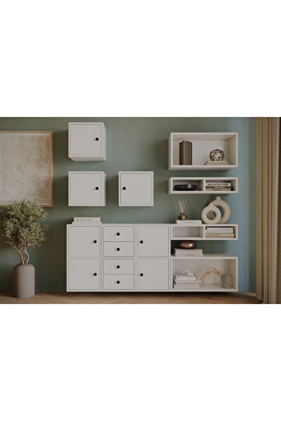 Nettrends Mimar Tasarım 7 Kapak 4 Çekmeceli Çok Amaçlı Dolap Seti Lüks Duvar ...