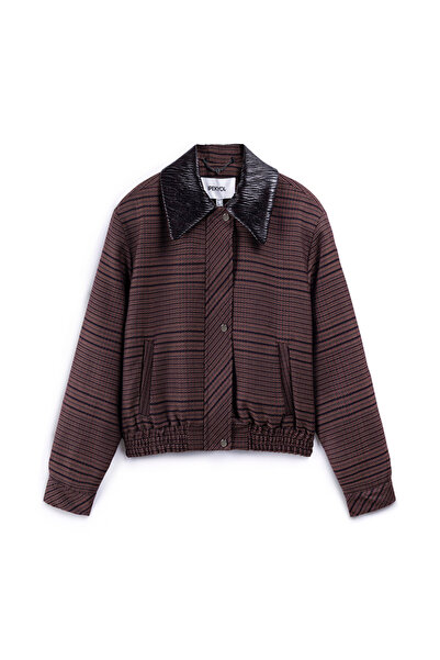 İpekyol Contrast Collar Plaid Pattern Jacket