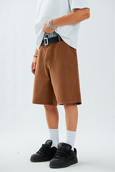 UKHWD SUPPLY Kahve Gabardin Baggy Jean Erkek Şort Jorts