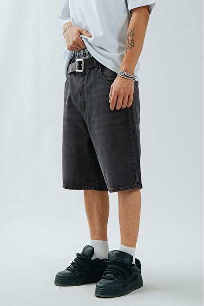 UKHWD SUPPLY Koyu Gri Baggy Jean Erkek Şort Jorts