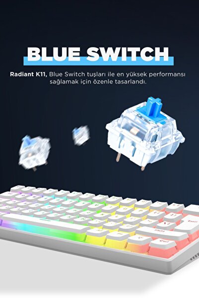 Rampage Radiant K11 Mekanik Klavye Type-c Bağlantı Rgb Puding Tuş Blue Switch Mini Us Gaming Oyuncu Klavye