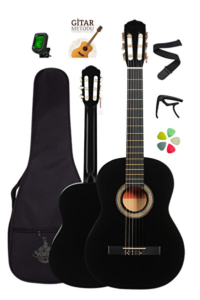 Campbell CE-55BK Siyah Klasik Gitar Seti 4/4 ( Taşıma Kılıfı, Gitar Askısı, Akort Cihazı, Metod, Pena Hediye)