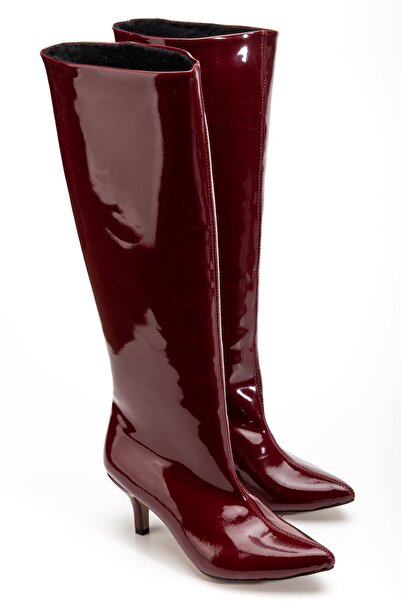 Budi Syt-2025 Burgundy Patent Leather Daily Women's Boots