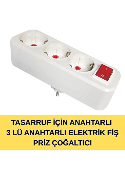 KL HOME TASARRUF İÇİN ANAHTARLI MODEL - 3LÜ ELEKTRİK PRİZ ÇOĞALTICI FİŞLİ