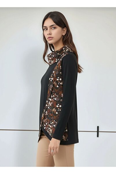 MAMAYAGA Γυναικείο γιακά με λουλουδάτο σχέδιο με ασύμμετρο κόψιμο μακρυμάνικο αθλητικό κομψό καμπύλη μπλούζα σε μέγεθος