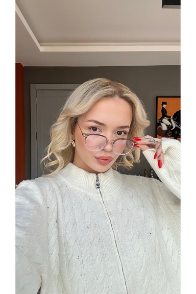 Angel Eyes Metal Gray Framed Computer Glasses Blue Light Protective Clear Lens Unisex