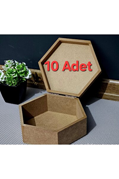 Wooden Hexagon Student Box Multi-Purpose Organizer Raw Hobby Painting Storage Box with Lid