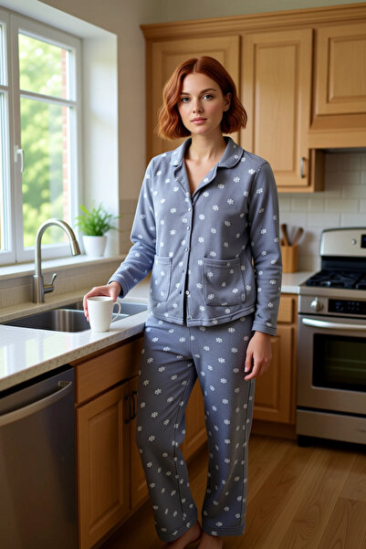 PayBuy Women's Winter Fleece Knitted Pajama Set Printed Pattern Long Leg High Quality Comfortable and Stylish