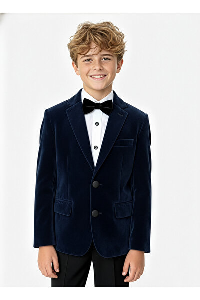 SIRRI Boy's Velvet Navy Blue Single Blazer Jacket