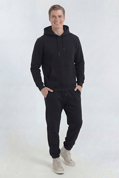 Veleno Black Men's Kangaroo 3 Thread Tracksuit Set Soft Puff Fabric