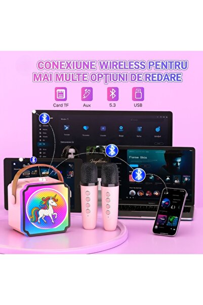 PacFullTech Portable Karaoke Speaker with 2 Wireless Microphones, RGB Lights, Bluetooth 5.3, Funny Voice Effects,