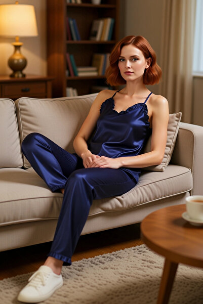 PayBuy Γυναικείο σετ πιτζάμες σατέν με λεπτό λουράκι με βολάν Άνετο σετ ρούχω...