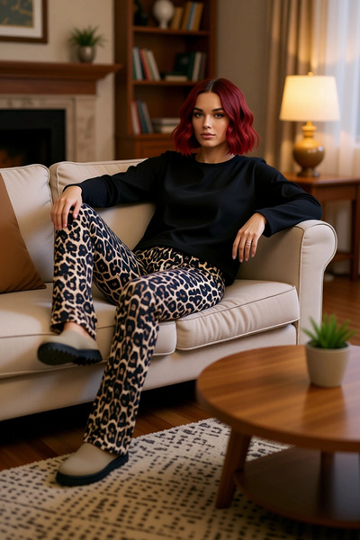 PayBuy Дамски памучен пижамен комплект с леопардов принт Избрани материали Ка...