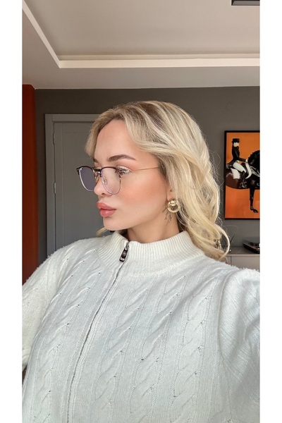 Angel Eyes Metal Gray Framed Computer Glasses Blue Light Protective Clear Lens Unisex