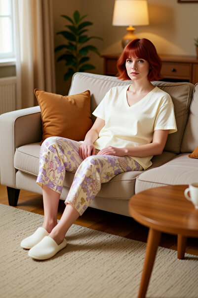 PayBuy Γυναικείο Σετ Πιτζάμες Floral Capri Άνετο Πλεκτό Ύφασμα Ποιότητα Χειρο...