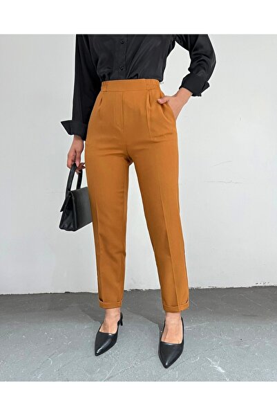 Modamorfo Elastic Waist Trousers -Tan