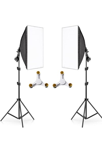 Rabsev Softbox 50x70cm 3 Duylu Ikili Set Ürün Video Fotoğraf Çekimleri Sürekli Işık