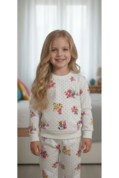 Arya Nisa Kids Girls' Flower Printed Sh Fleece-Lined 100% Cotton Pajama Set