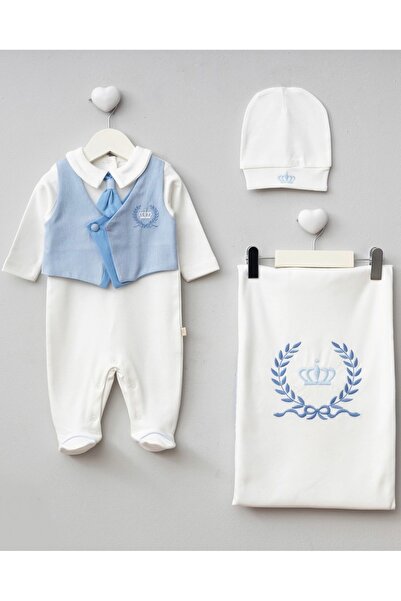 Mert Baby My Little King 3'lü Organik Hastane Çıkış Seti %100 Pamuk Yenidoğan...