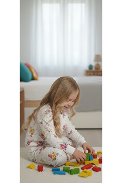 Arya Nisa Kids Girls' Flower Printed Sh Fleece-Lined 100% Cotton Pajama Set