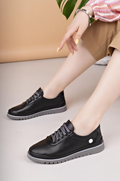 Mammamia D25YA 705 Чорні жіночі туфлі з шнурівкою з натуральної шкіри