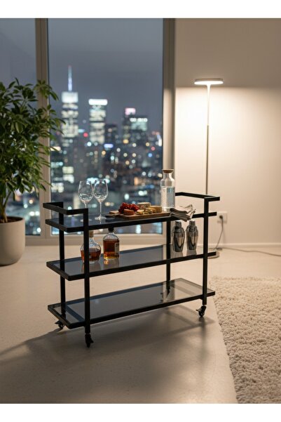 DEC24 Luxury serving trolley with three glass shelves