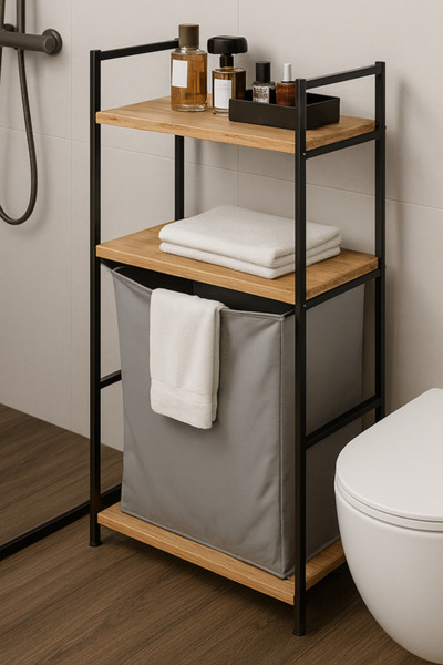 PEKA 2 Raflı Çamaşır Sepeti Banyo Düzenleyici Raf Kirli Sepeti