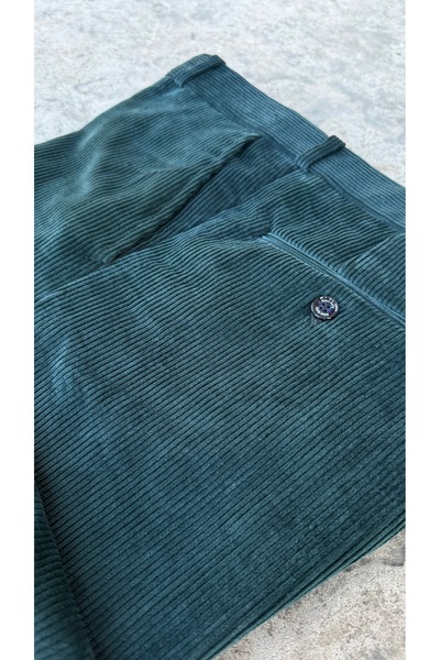 DostumGiyim Men's Petrol-Colored Velvet Trousers Comfortable Winter Classic Dad