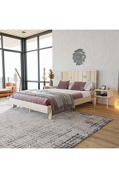 RENAZZO Hüma Model Vernikli Çam Ahşap Karyola Ve İki Komodin Set ( Dikey )