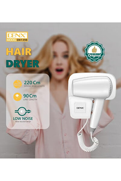Denx Professional Wall-Mounted Hair Dryer, 1250W - Compact, Lightweight, Hot & Cold