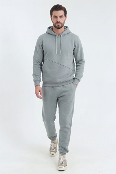Veleno Gray Men's 3 Thread Tracksuit Set with Side Pockets Soft Puff Fabric