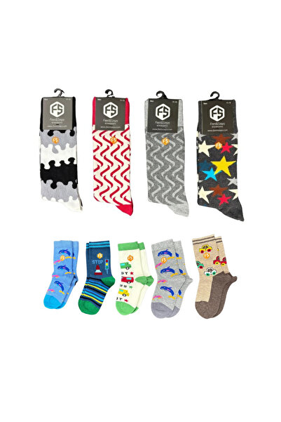 Bijutek Мъжки цветни памучни чорапи с шарки [Комплект чорапи за баща и син]