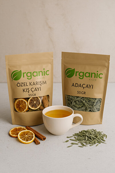 Organic Kiler Doğal Çay Seti | 55 gr Kış Çayı + 55 gr Adaçayı Kış Günlerine Ö...
