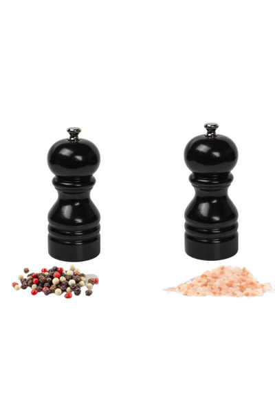 Glios Black Wooden Salt and Pepper Hand Mill Grinder 2 Pieces 12 cm