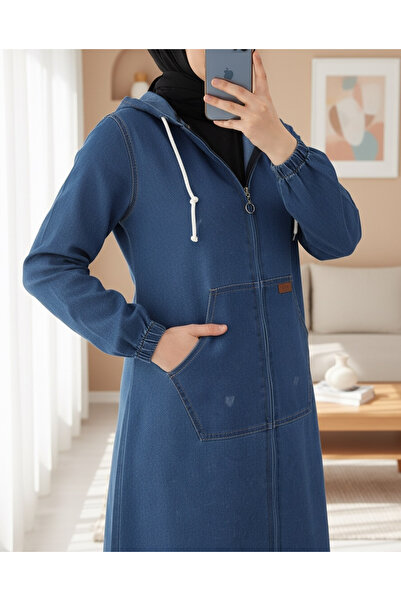 Modamorfo Μπλε τζιν μπουφάν με κουκούλα - Μήκος με φερμουάρ