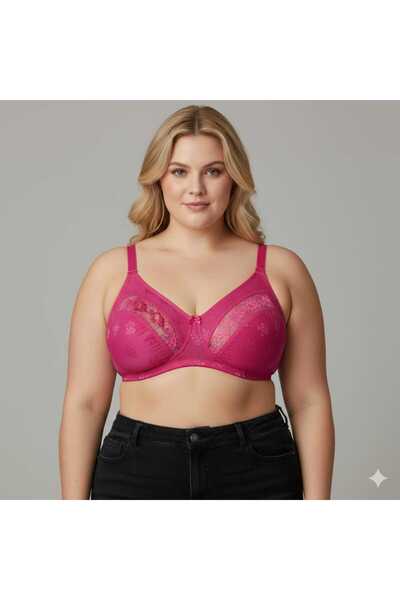 wear treasure Women's Plus Size Lace Detailed 3 Buckle Gathering Combed Cotton Supportless Wire Free Capless Mother's Bra