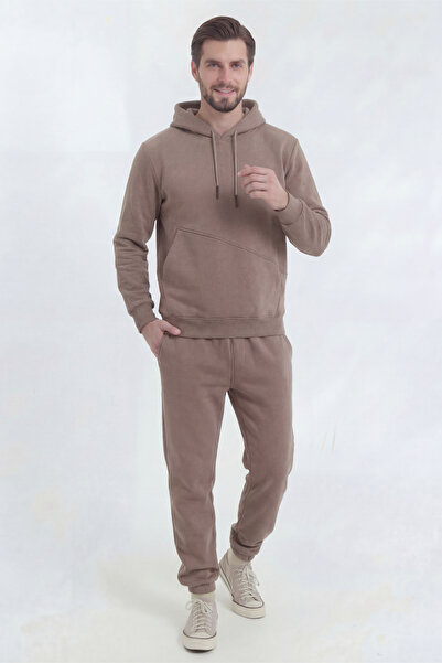 Veleno طقم بدلة رياضية للرجال باللون البني مع جيوب جانبية مصنوعة من قماش ناعم...