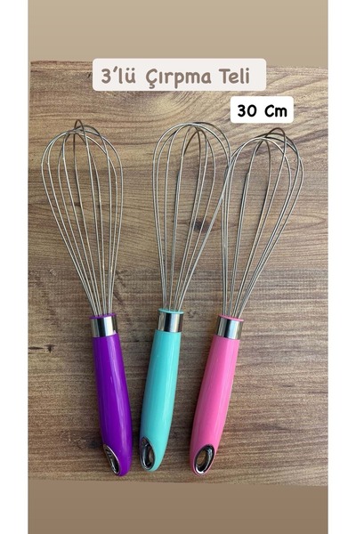 Doğuş Mutfak 30 cm 3 Pcs Stainless Steel Metal Whisk - for Mixing Eggs, Cakes and Dough