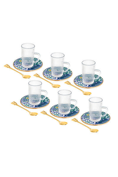 Bosphorus Glass 18-piece Turkish glass tea set in modern colors